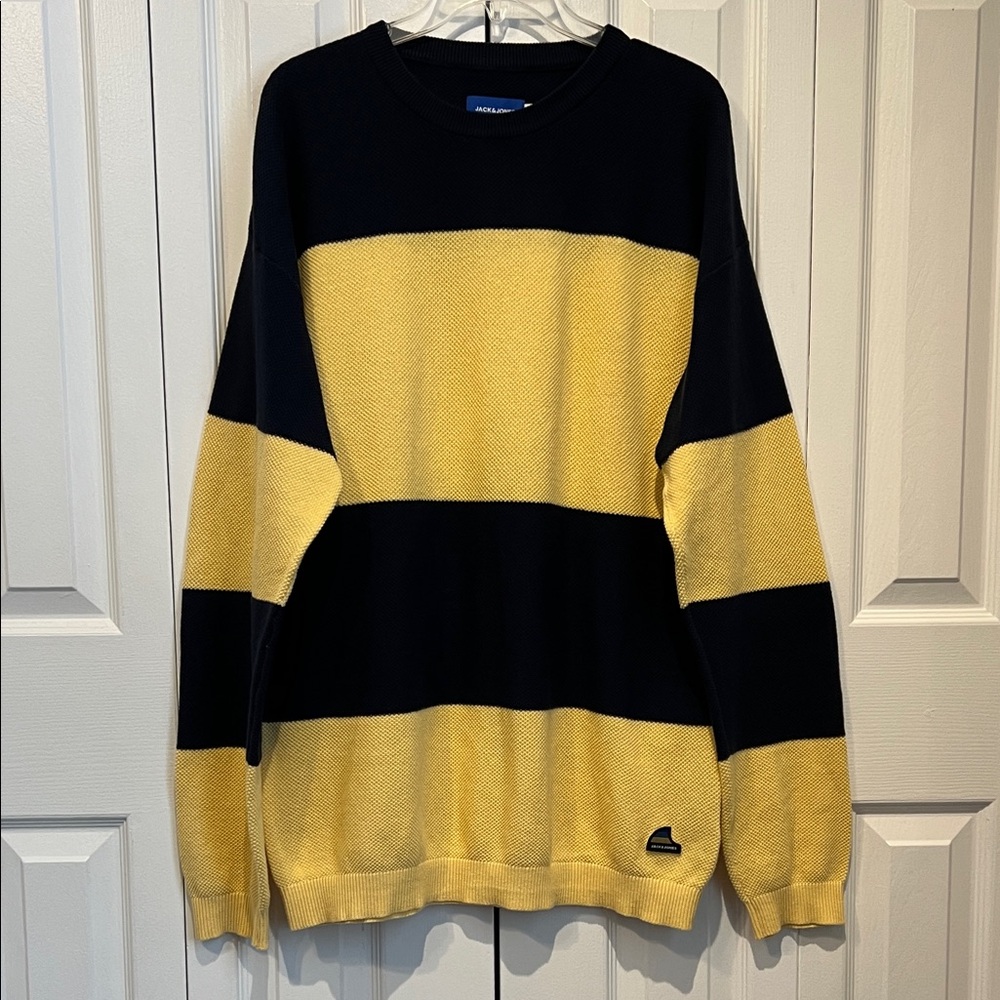 Jack & Jones Men’s Navy/Yellow‎ Striped Sweater Size XL